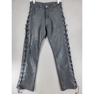 Leather Pants NYC Leather Man Apparel Lace Up Leg WAIST 27" Tag Size 30x28 Black